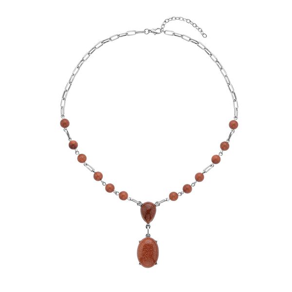 Goldenes Sandstein Collier, ca. 45 cm, silberfarben, ca. 70,00 ct