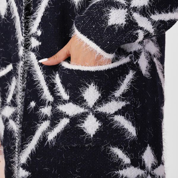 Langer Cardigan mit Taschen und Knopf, gestrickt, Einheitsgr&ouml;&szlig;e Dunkelblau image number 4