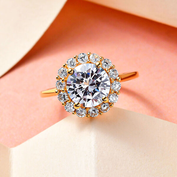 LUSTRO STELLA - wei&szlig;er Zirkonia-Ring, 925 Silber vergoldet (Gr&ouml;&szlig;e 16.00) ca. 4,36 ct image number 2