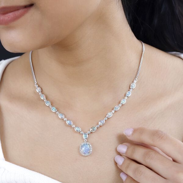 AA natürliche, äthiopische Welo Opal und Zirkon-Halskette, 45 cm - 7,59 ct. image number 9