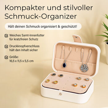 Schmuckbox aus PU-Leder in Wei&szlig; mit Druckknopfverschluss, 16,5x11,5x5,5cm, inkl. 10 Silberputzt&uuml;cher