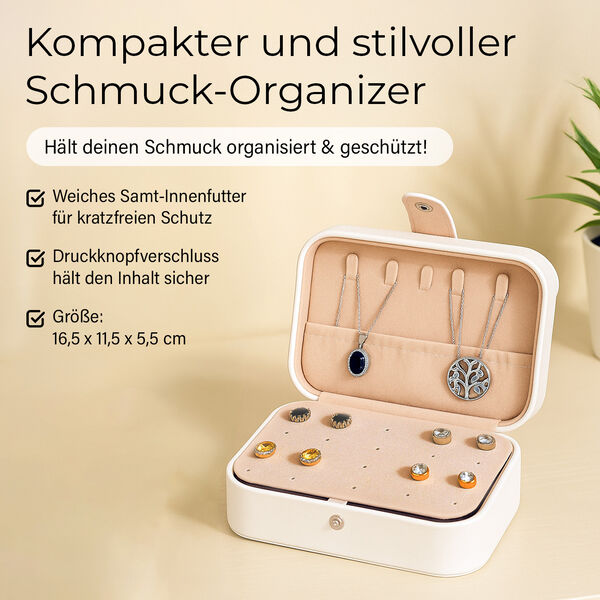 Schmuckbox aus PU-Leder in Wei&szlig; mit Druckknopfverschluss, 16,5x11,5x5,5cm, inkl. 10 Silberputzt&uuml;cher image number 2