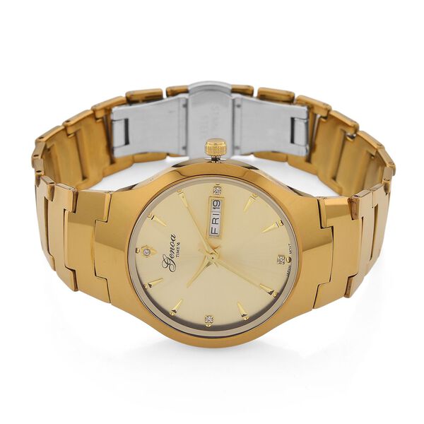 GENOA TIME V2 Uhr mit Japanischem VJ33 Quarzwerk, 36 mm, Zifferblatt mit Kristallen und Datumsanzeige, Armband aus Wolframstahl, 3 ATM wasserdicht, vergoldet image number 4