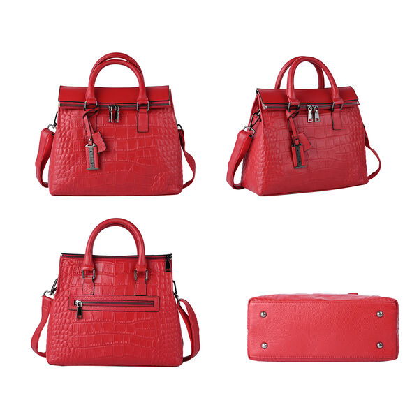 Schultertasche aus 100% echtem Leder mit Kroko-Pr&auml;gung und abnehmbarem Riemen, Rot&nbsp; image number 4