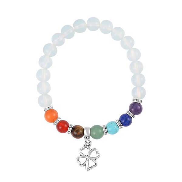 2er Set - Glücksklee Anhänger Set mit Mehrfarbigen und Opalit Edelsteinperlen Chakra Halskette und Armband image number 6