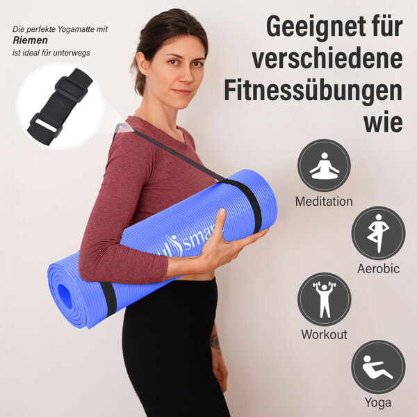 SOUL SMART - NBR Yoga Matte mit Riemen, Blau image number 3