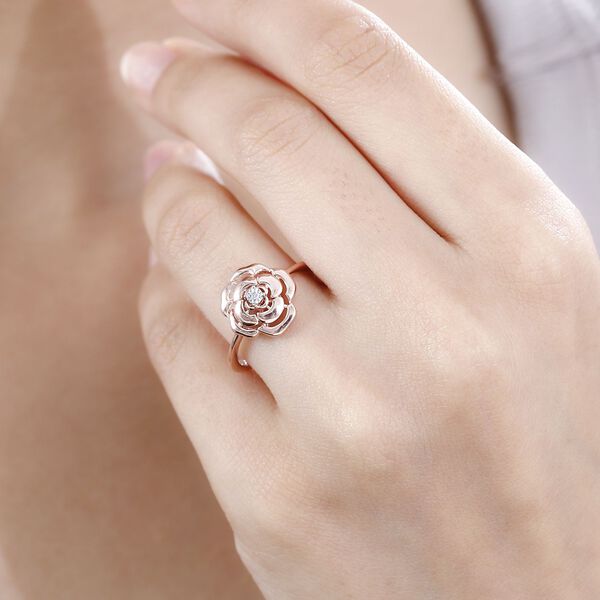 Wei&szlig;er Diamant Rosendesign-Ring, 925 Silber 750 Ros&eacute;gold Vermei (Gr&ouml;&szlig;e 17.00) image number 3