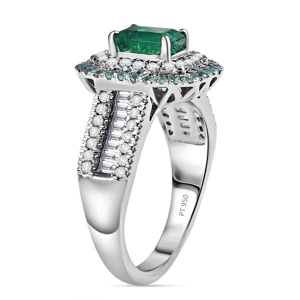 RHAPSODY zertifiziert und gepr&uuml;ft AAAA Kagem sambischer Smaragd, Paraiba Turmalin und Diamant Ring in 950 Platin - 2 ct. image number 3