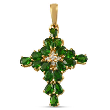 Nat&uuml;rlicher Chromdiopsid und Zirkon Anh&auml;nger 925 Silber vergoldet ca. 3.83 ct