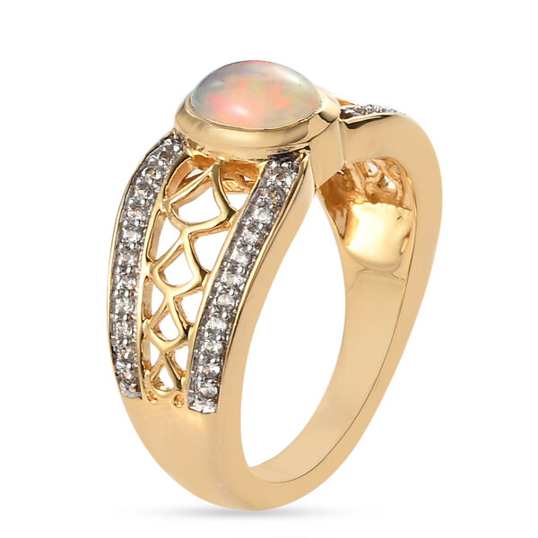 Nat&uuml;rlicher &Auml;thiopischer Opal und Zirkon Ring 925 Silber Gelbgold Vermeil image number 5