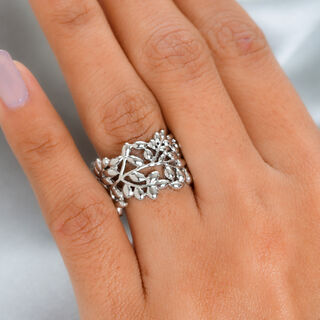 Blatt Ring 925 Silber platiniert (Größe 16.00)