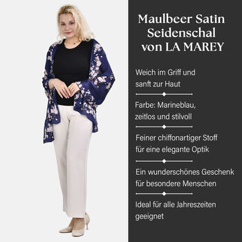 LA MAREY - 100% Maulbeeren-Seidenschal, Chiffon, 60x170 cm, Marineblau