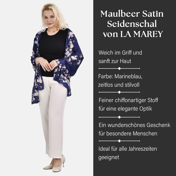 LA MAREY - 100% Maulbeeren-Seidenschal, Chiffon, 60x170 cm, Marineblau image number 2