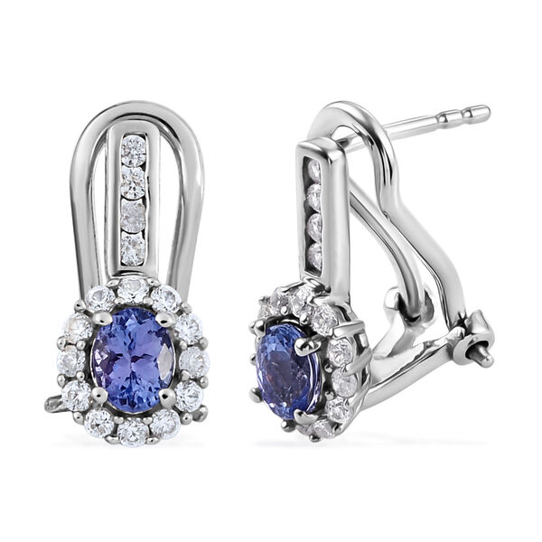 Tansanit und wei&szlig;e Zirkon-Ohrringe, 925 Silber platiniert ca. 1,37 ct image number 4
