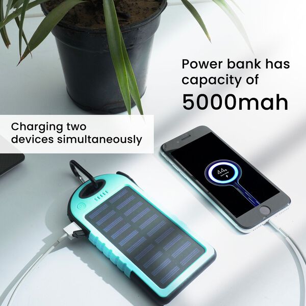 HOMESMART - Solarpowerbank mit 5000 mah, tragbar, 15x7.5cm, 145g, t&uuml;rkis image number 6
