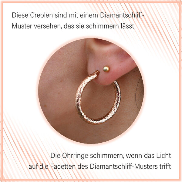 Infinity Creolen mit Diamantschliff-Muster in ros&eacute;vergoldetem Silber image number 4