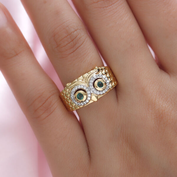 Kagem Sambischer Smaragd und Zirkon Ring 925 Silber vergoldet  ca. 0,71 ct image number 3