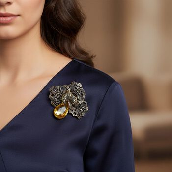 Mehrfarbiger Kristall Brosche Antikes Gold