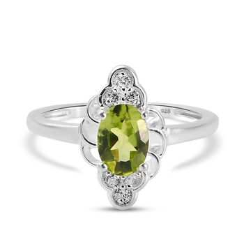Nat&uuml;rlicher Peridot und Zirkon-Ring, 925 Silber (Gr&ouml;&szlig;e 17.00) ca. 1,04 ct