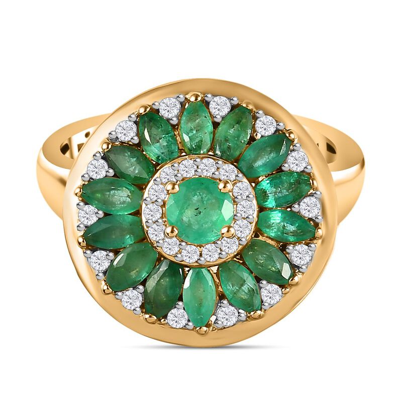 Smaragd und Zirkon Ring- 1,65 ct. image number 0