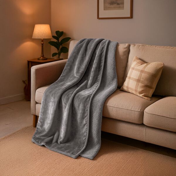 Doppellagige wasserdichte Decke aus Flanell und Sherpa, 150x200 cm, Grrau image number 0