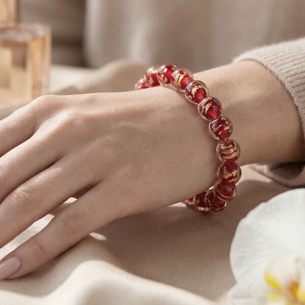 Flexibles rotes Armband im Murano-Stil image number 3