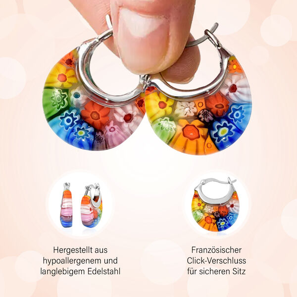 Mehrfarbige Huggie-Ohrringe im Murano-Stil image number 7