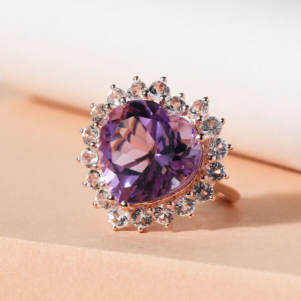 Rose De France Amethyst und Wei&szlig;er Topas Ring 925 Silber ros&eacute;vergoldet  ca. 15,00 ct image number 2