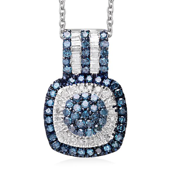 Blauer und wei&szlig;er Diamant-Anh&auml;nger mit 50cm Kette - 1 ct.