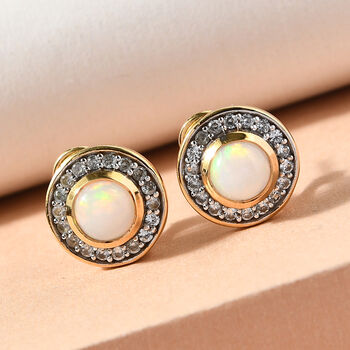 Nat&uuml;rliche, &auml;thiopische Opal und Zirkon-Halo-Ohrstecker in Silber