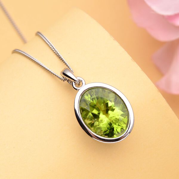 Peridot-Solitär-Anhänger mit Kette, 925 Silber rhodiniert, 4,96 ct. image number 3
