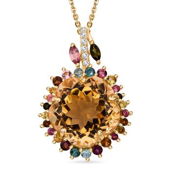 AA Citrin, Multi-Turmalin und Zirkon Anh&auml;nger mit 50cm Kette - 11,66 ct.