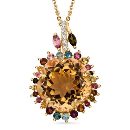 AA Citrin, Mehrfarbig-Turmalin Schmuckset 925 Silber Gelbgold Vermeil ca. 11.66 ct