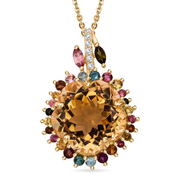 AA Citrin, Multi-Turmalin und Zirkon Anhänger mit 50cm Kette - 11,66 ct. image number 0