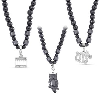 3er Set - H&auml;matit Drachen, Brandenburger Tor, und Eule Anh&auml;nger mit Kette, ca. 1320.00 ct