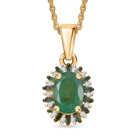 D'Joy Kagem Sambischer Smaragd, Weißer Zirkon Schmuckset ca. 50 cm 925 Silber 750 Gelbgold Vermeil ca. 0.91 ct