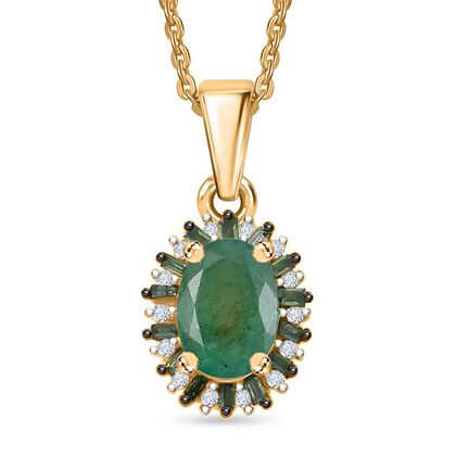 D'Joy Kagem Sambischer Smaragd, Wei&szlig;er Zirkon Schmuckset ca. 50 cm 925 Silber 750 Gelbgold Vermeil ca. 0.91 ct