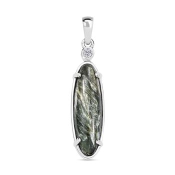 Sibirischer Seraphinite, Wei&szlig;er Zirkon Anh&auml;nger 925 Silber platiniert ca. 4.68 ct