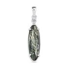 Sibirischer Seraphinite, Weißer Zirkon Anhänger 925 Silber platiniert ca. 4.68 ct
