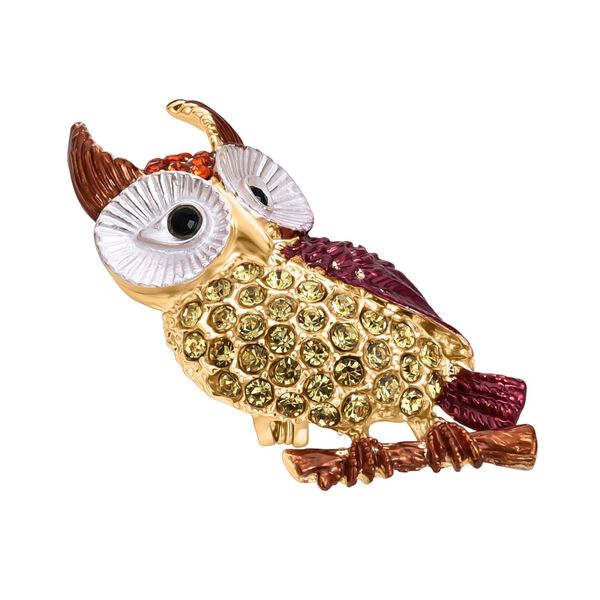Emaillierte und mehrfarbige Kristall-Brosche, Eule image number 4