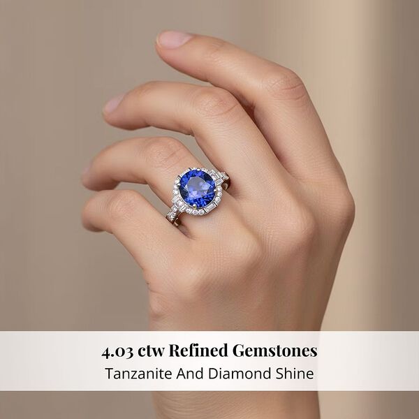 Rhapsody AAAA Tansanit, Wei&szlig;er Diamant Ring 950 Platin (Gr&ouml;&szlig;e 16.50) ca. 4,04 ct image number 1
