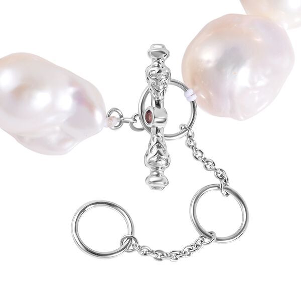 Wei&szlig;e S&uuml;&szlig;wasser Perle, Roter Granat Armband ca. 20 cm 925 Silber rhodiniert image number 5