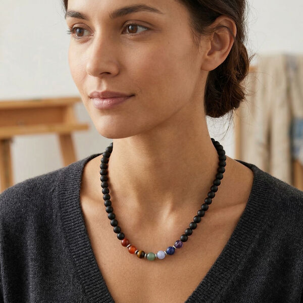Shungit, Mehrfarbig Edelsteine Halskette ca. 45 cm ca. 300,00 ct. image number 3
