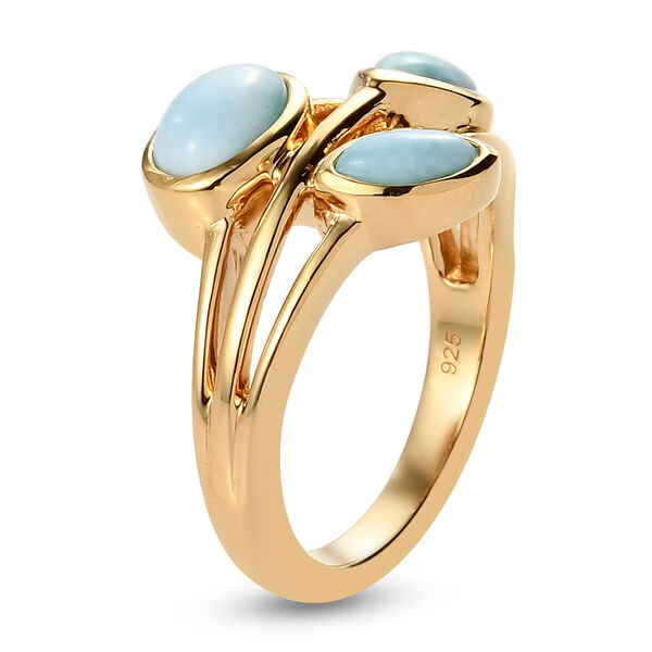 Larimar 3 Stein Ring 925 Silber 585 Vergoldet image number 5