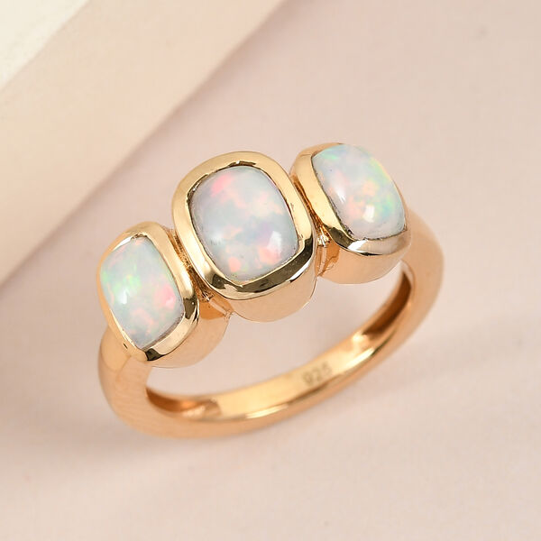Nat&uuml;rlicher &Auml;thiopischer Opal 3 Stein Ring 925 Silber vergoldet  ca. 1,29 ct image number 2