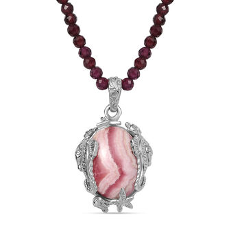 AA Rhodochrosit und Rhodolith Granat Anh&auml;nger mit 45cm Kette - 82 ct.
