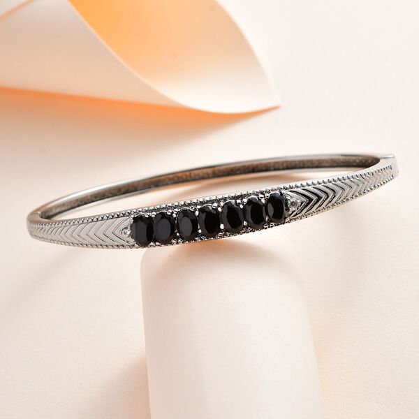 Schwarzer Spinell, Wei&szlig;er Zirkon Armreif ca. 18 cm Edelstahl ca. 4,37 ct. image number 2