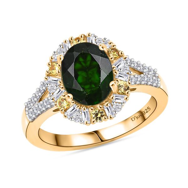 D'Joy Nat&uuml;rlicher Chromdiopsid, Gelber Saphir Ring 925 Silber 750 Gelbgold Vermeil (Gr&ouml;&szlig;e 19.00) ca. 2,52 ct image number 4