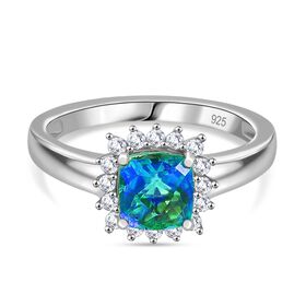 Pfau Quarz Triplette, Weißer Zirkon Ring 925 Silber (Größe 19.00) ca. 1,42 ct