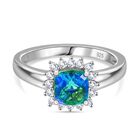 Pfau Quarz Triplette, Weißer Zirkon Ring 925 Silber (Größe 19.00) ca. 1,42 ct